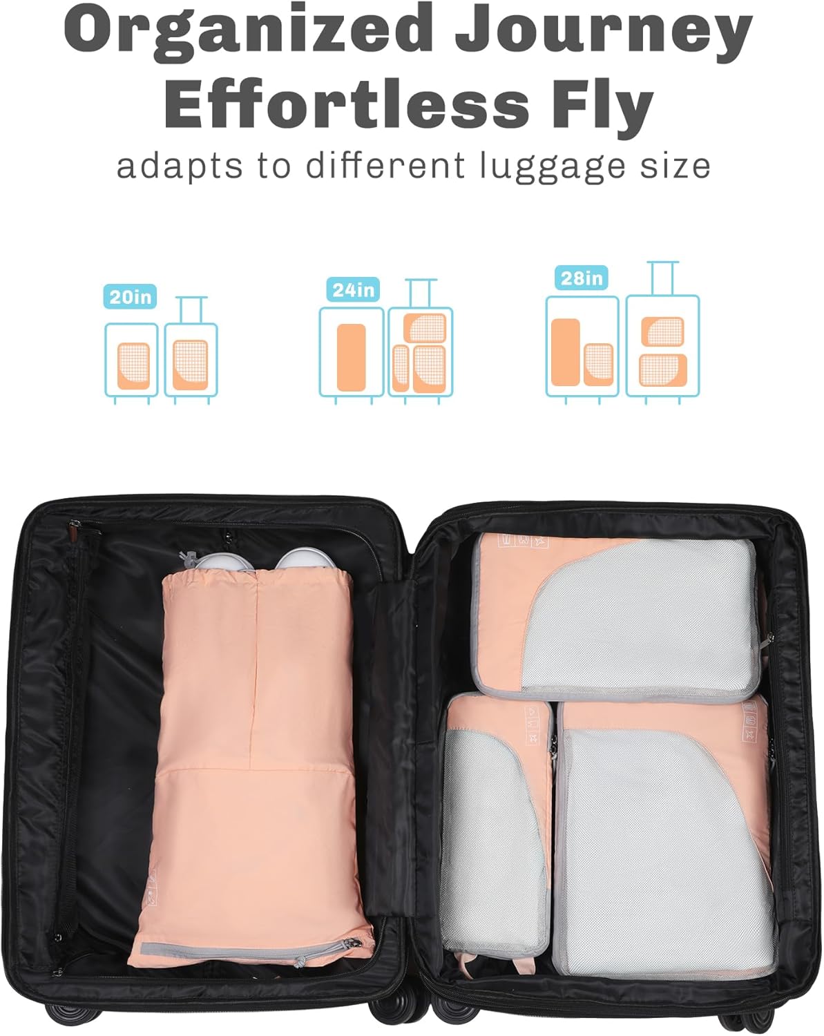 6 Set/ 4 Set/ 2 Set Compression Packing Cubes Travel Essentials Lightweight Nylon Luggage Suitcase Organizer Bag Light Blue 2PCS