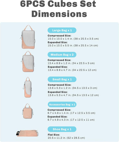 6 Set/ 4 Set/ 2 Set Compression Packing Cubes Travel Essentials Lightweight Nylon Luggage Suitcase Organizer Bag Light Blue 2PCS