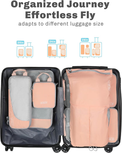 6 Set/ 4 Set/ 2 Set Compression Packing Cubes Travel Essentials Lightweight Nylon Luggage Suitcase Organizer Bag Light Blue 2PCS