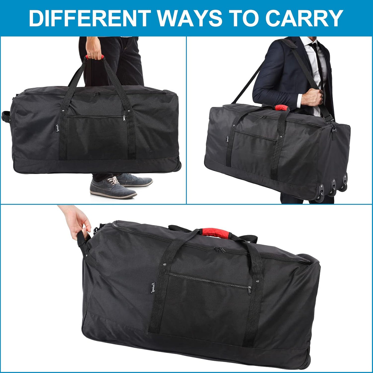 120L Foldable Rolling Duffel Bag with 3 Wheels, Light Weight Travel Duffel bag with Large Loading Capacity, 32'' Rolling Duffel bag with Shoulder Strap