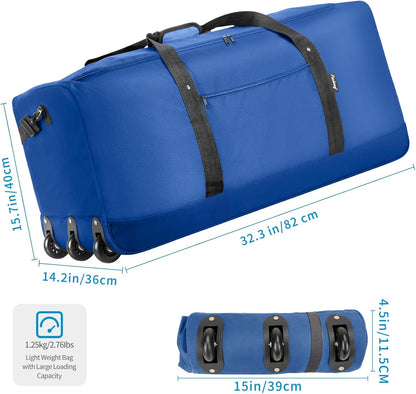 120L Foldable Rolling Duffel Bag with 3 Wheels, Light Weight Travel Duffel bag with Large Loading Capacity, 32'' Rolling Duffel bag with Shoulder Strap
