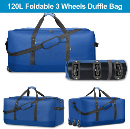 120L Foldable Rolling Duffel Bag with 3 Wheels, Light Weight Travel Duffel bag with Large Loading Capacity, 32'' Rolling Duffel bag with Shoulder Strap