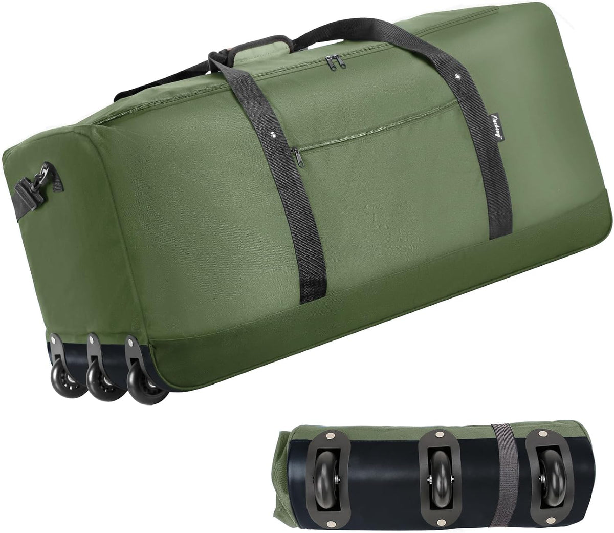 120L Foldable Rolling Duffel Bag with 3 Wheels, Light Weight Travel Duffel bag with Large Loading Capacity, 32'' Rolling Duffel bag with Shoulder Strap