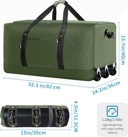 120L Foldable Rolling Duffel Bag with 3 Wheels, Light Weight Travel Duffel bag with Large Loading Capacity, 32'' Rolling Duffel bag with Shoulder Strap