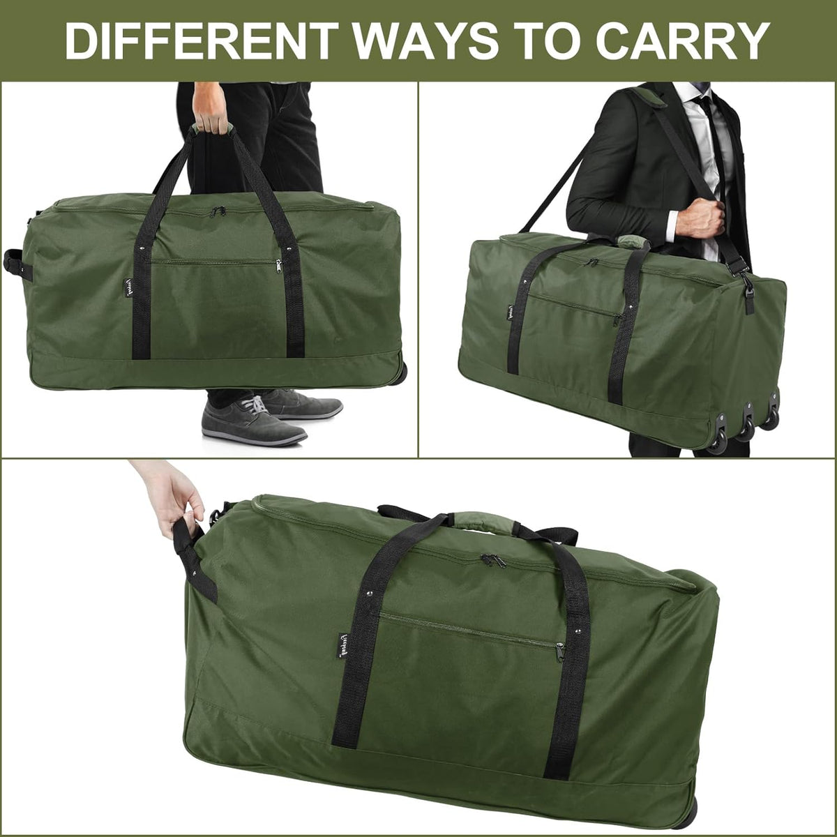 120L Foldable Rolling Duffel Bag with 3 Wheels, Light Weight Travel Duffel bag with Large Loading Capacity, 32'' Rolling Duffel bag with Shoulder Strap
