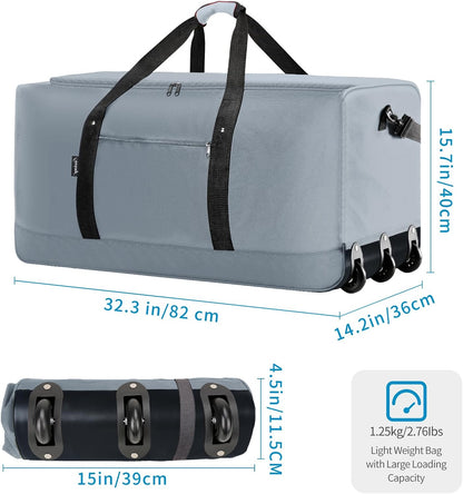 120L Foldable Rolling Duffel Bag with 3 Wheels, Light Weight Travel Duffel bag with Large Loading Capacity, 32'' Rolling Duffel bag with Shoulder Strap