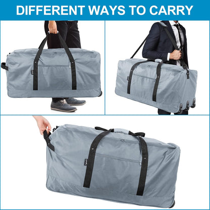 120L Foldable Rolling Duffel Bag with 3 Wheels, Light Weight Travel Duffel bag with Large Loading Capacity, 32'' Rolling Duffel bag with Shoulder Strap