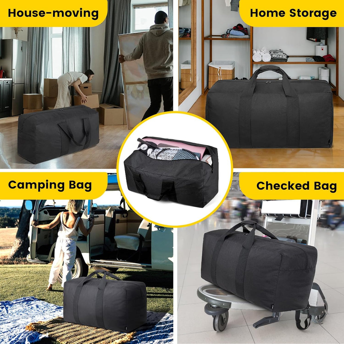 Extra Large Duffle Bag for Travel - 100L Duffel Bag for Men Gear Bag for Storage Foldable Weekender Bag for Overnight Camping - Black