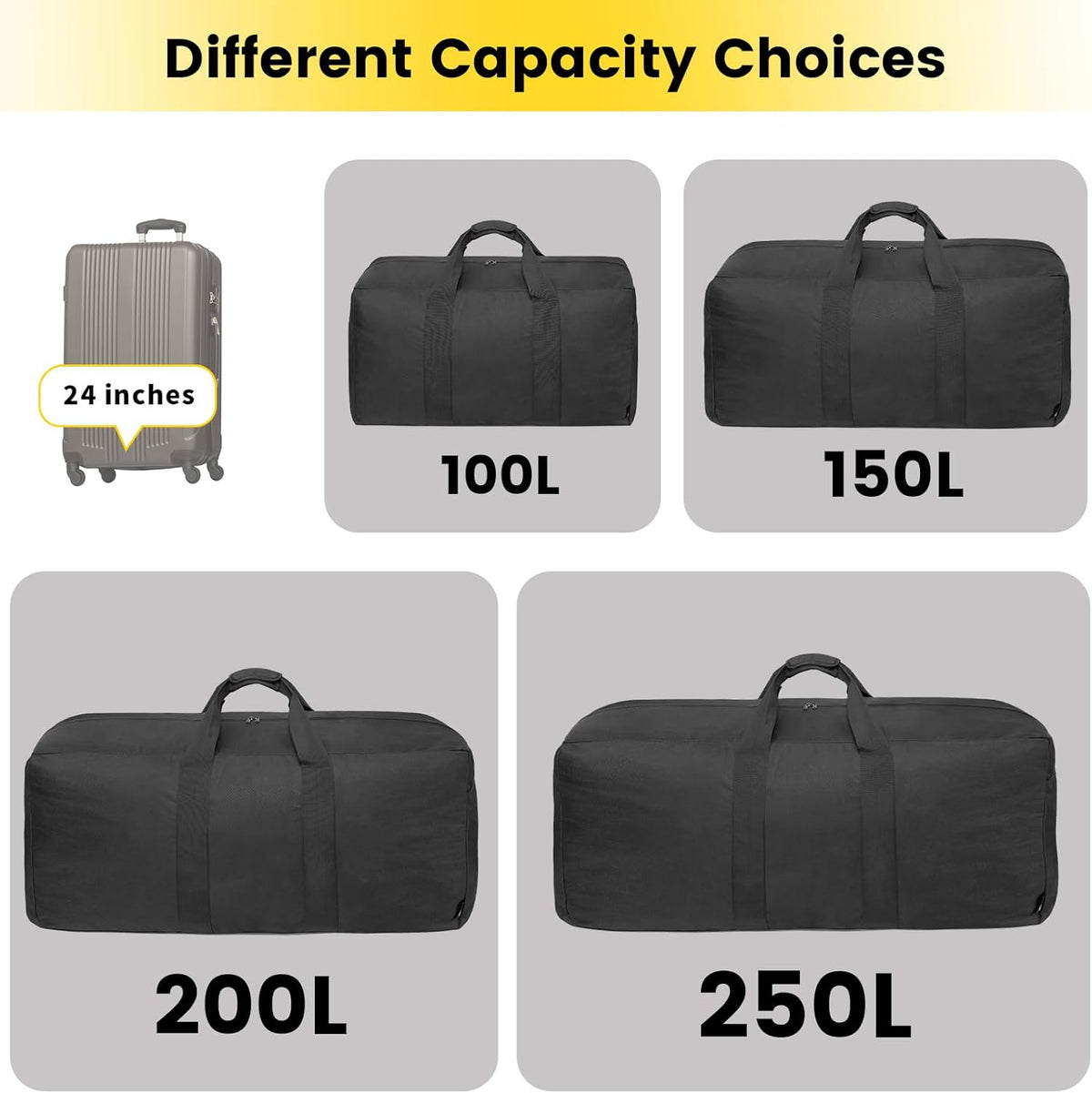 Extra Large Duffle Bag for Travel - 100L Duffel Bag for Men Gear Bag for Storage Foldable Weekender Bag for Overnight Camping - Black