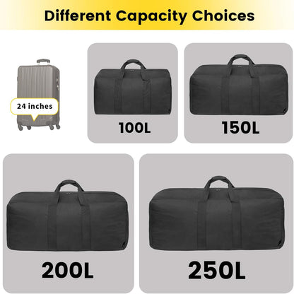 Extra Large Duffle Bag for Travel - 100L Duffel Bag for Men Gear Bag for Storage Foldable Weekender Bag for Overnight Camping - Black