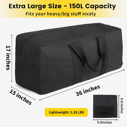 Extra Large Duffle Bag for Travel - 100L Duffel Bag for Men Gear Bag for Storage Foldable Weekender Bag for Overnight Camping - Black