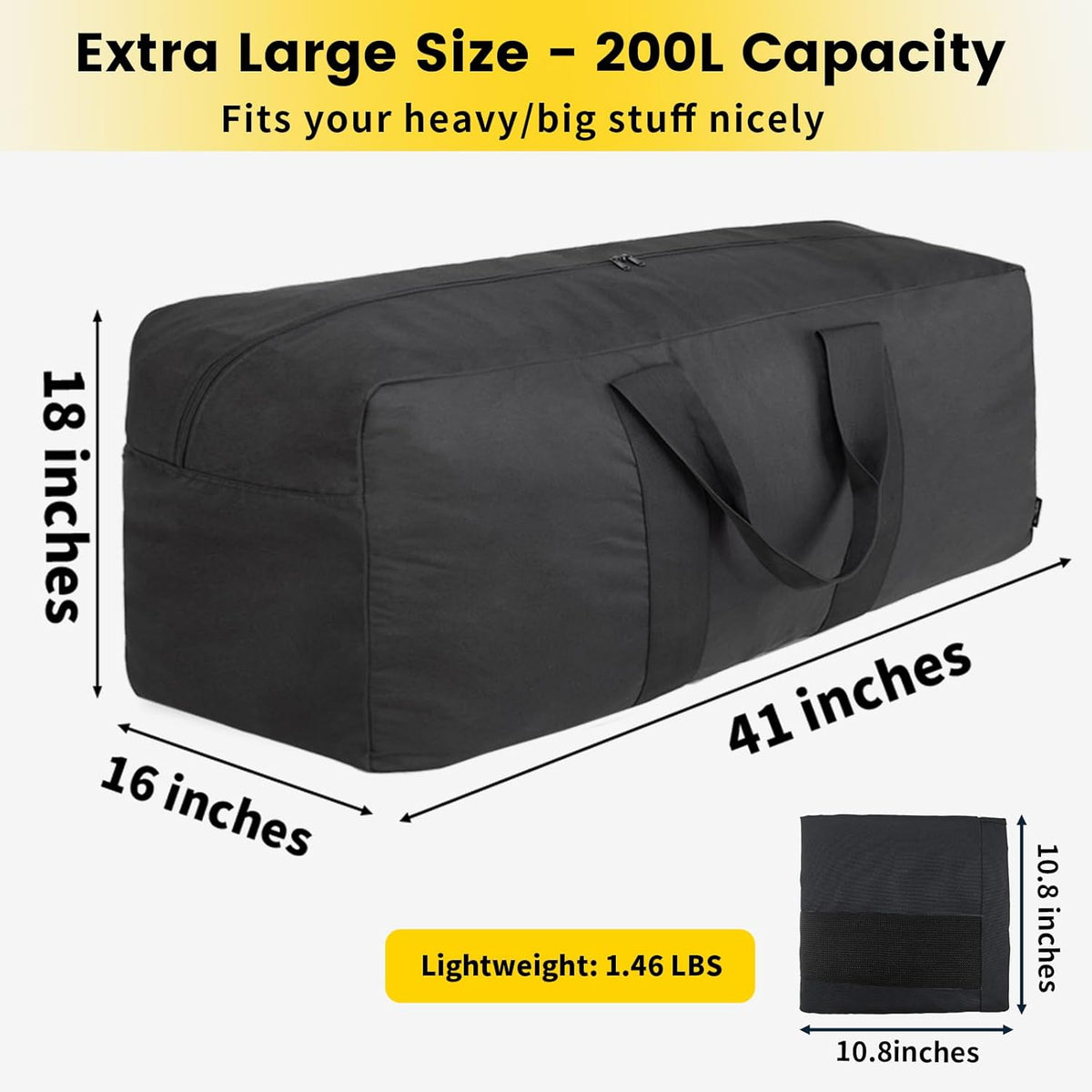 Extra Large Duffle Bag for Travel - 100L Duffel Bag for Men Gear Bag for Storage Foldable Weekender Bag for Overnight Camping - Black