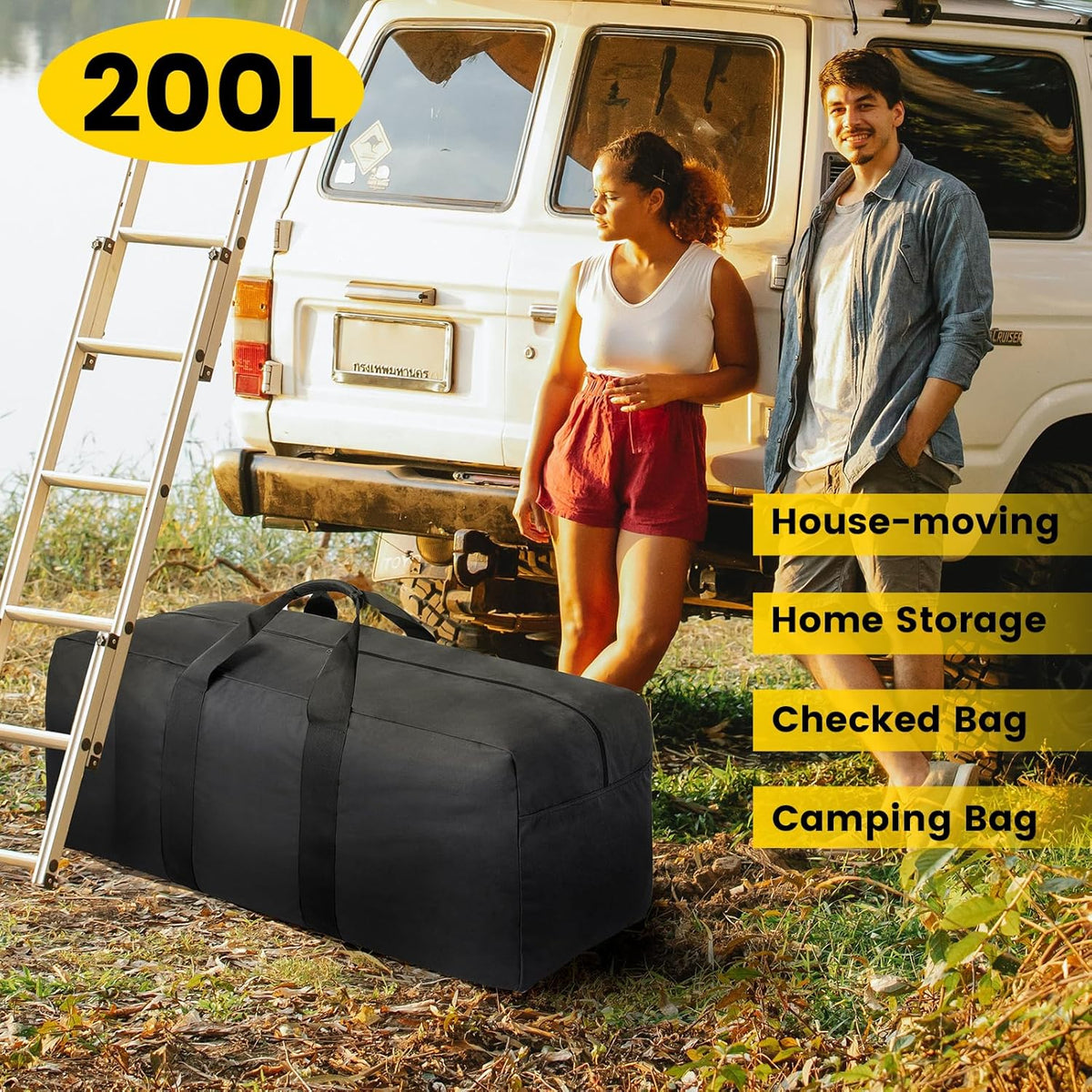 Extra Large Duffle Bag for Travel - 100L Duffel Bag for Men Gear Bag for Storage Foldable Weekender Bag for Overnight Camping - Black