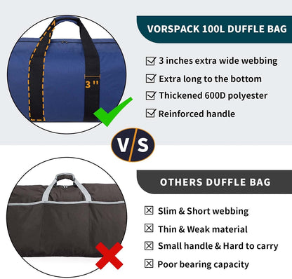 Extra Large Duffle Bag for Travel - 100L Duffel Bag for Men Gear Bag for Storage Foldable Weekender Bag for Overnight Camping - Black