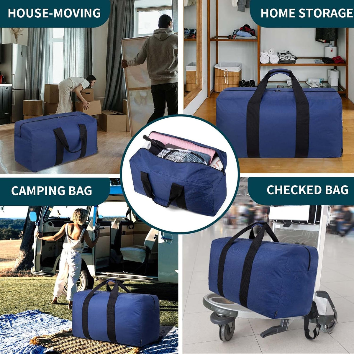 Extra Large Duffle Bag for Travel - 100L Duffel Bag for Men Gear Bag for Storage Foldable Weekender Bag for Overnight Camping - Black