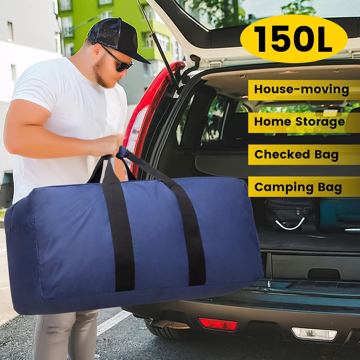 Extra Large Duffle Bag for Travel - 100L Duffel Bag for Men Gear Bag for Storage Foldable Weekender Bag for Overnight Camping - Black