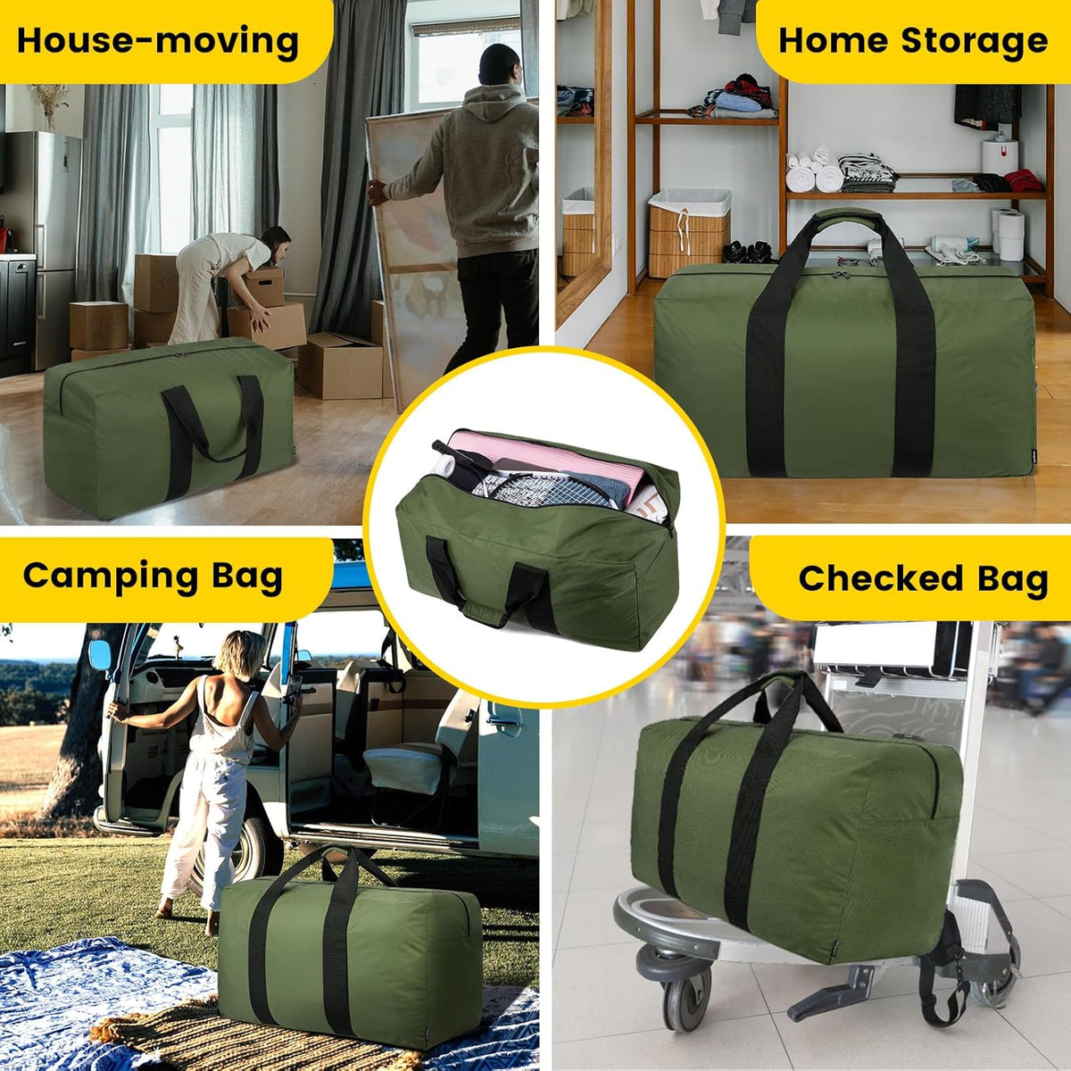 Extra Large Duffle Bag for Travel - 100L Duffel Bag for Men Gear Bag for Storage Foldable Weekender Bag for Overnight Camping - Black