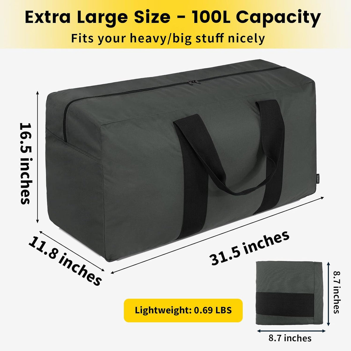 Extra Large Duffle Bag for Travel - 100L Duffel Bag for Men Gear Bag for Storage Foldable Weekender Bag for Overnight Camping - Black