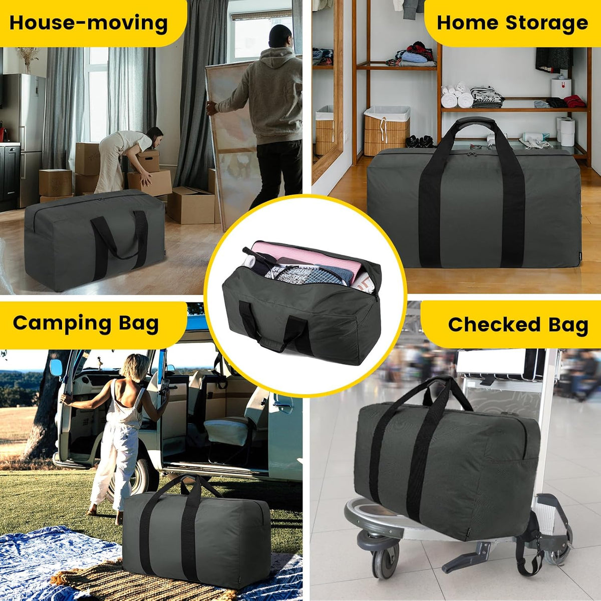 Extra Large Duffle Bag for Travel - 100L Duffel Bag for Men Gear Bag for Storage Foldable Weekender Bag for Overnight Camping - Black
