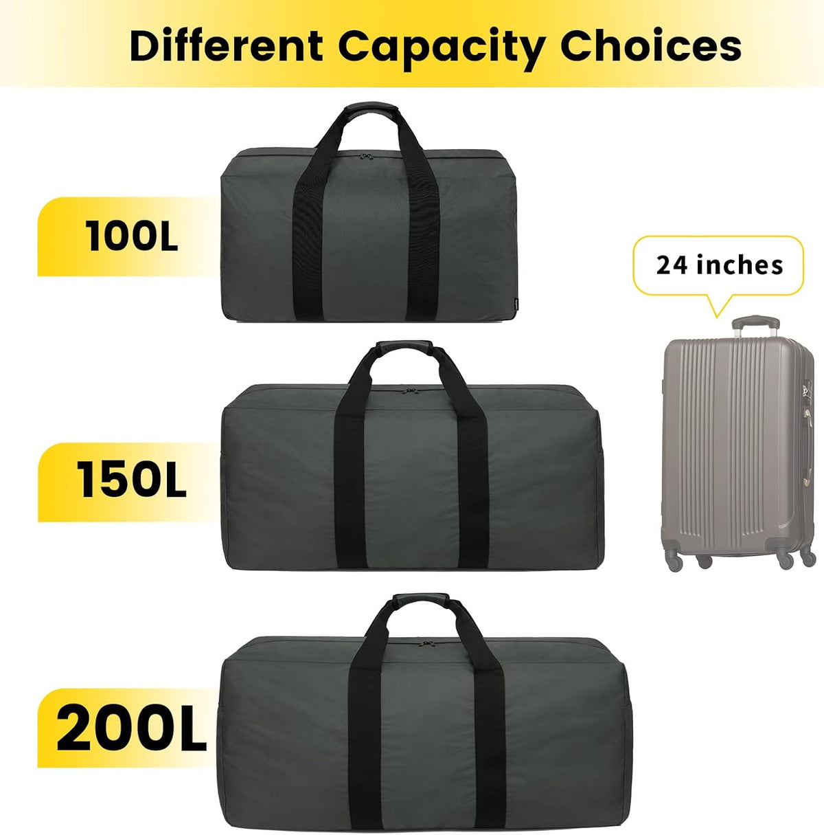 Extra Large Duffle Bag for Travel - 100L Duffel Bag for Men Gear Bag for Storage Foldable Weekender Bag for Overnight Camping - Black