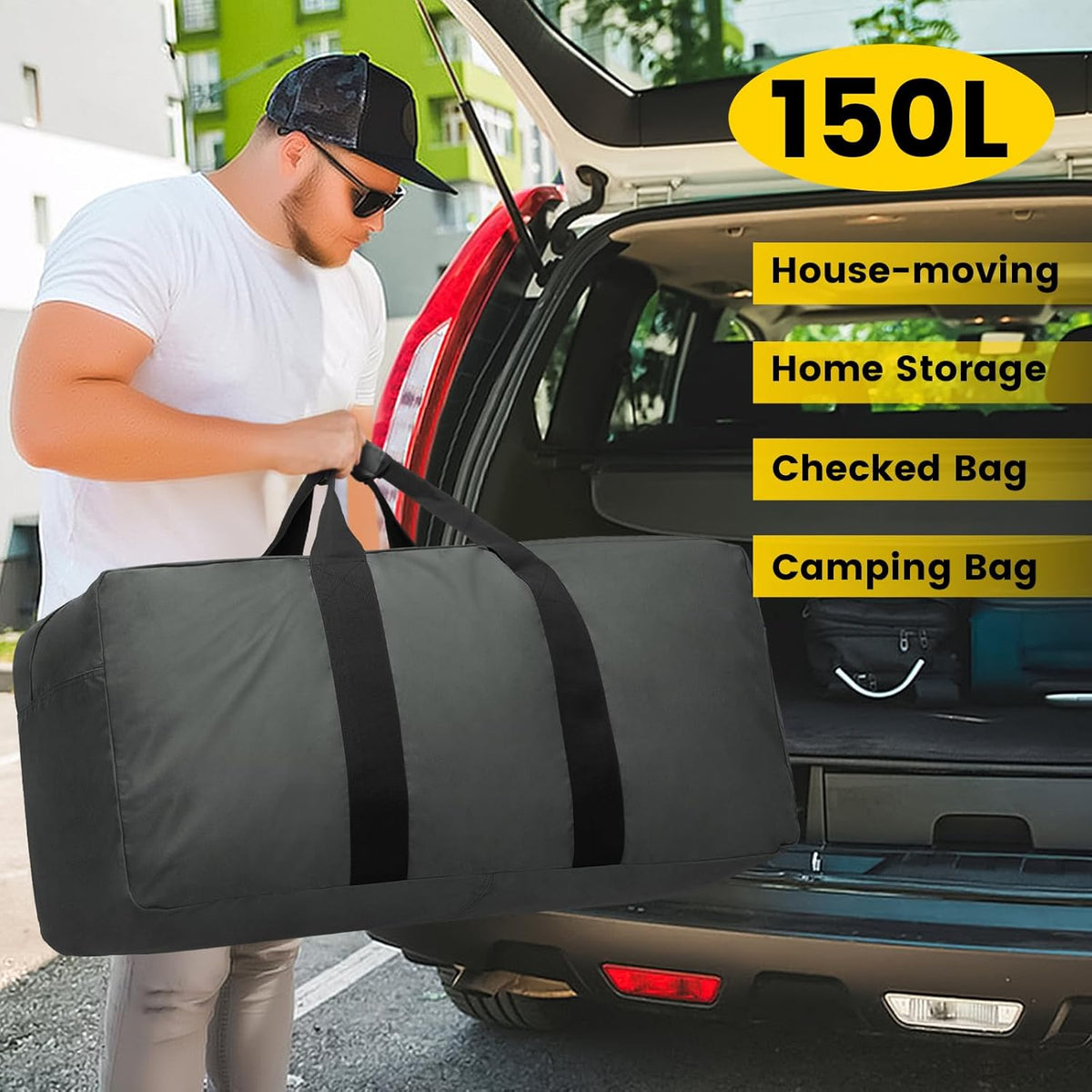 Extra Large Duffle Bag for Travel - 100L Duffel Bag for Men Gear Bag for Storage Foldable Weekender Bag for Overnight Camping - Black