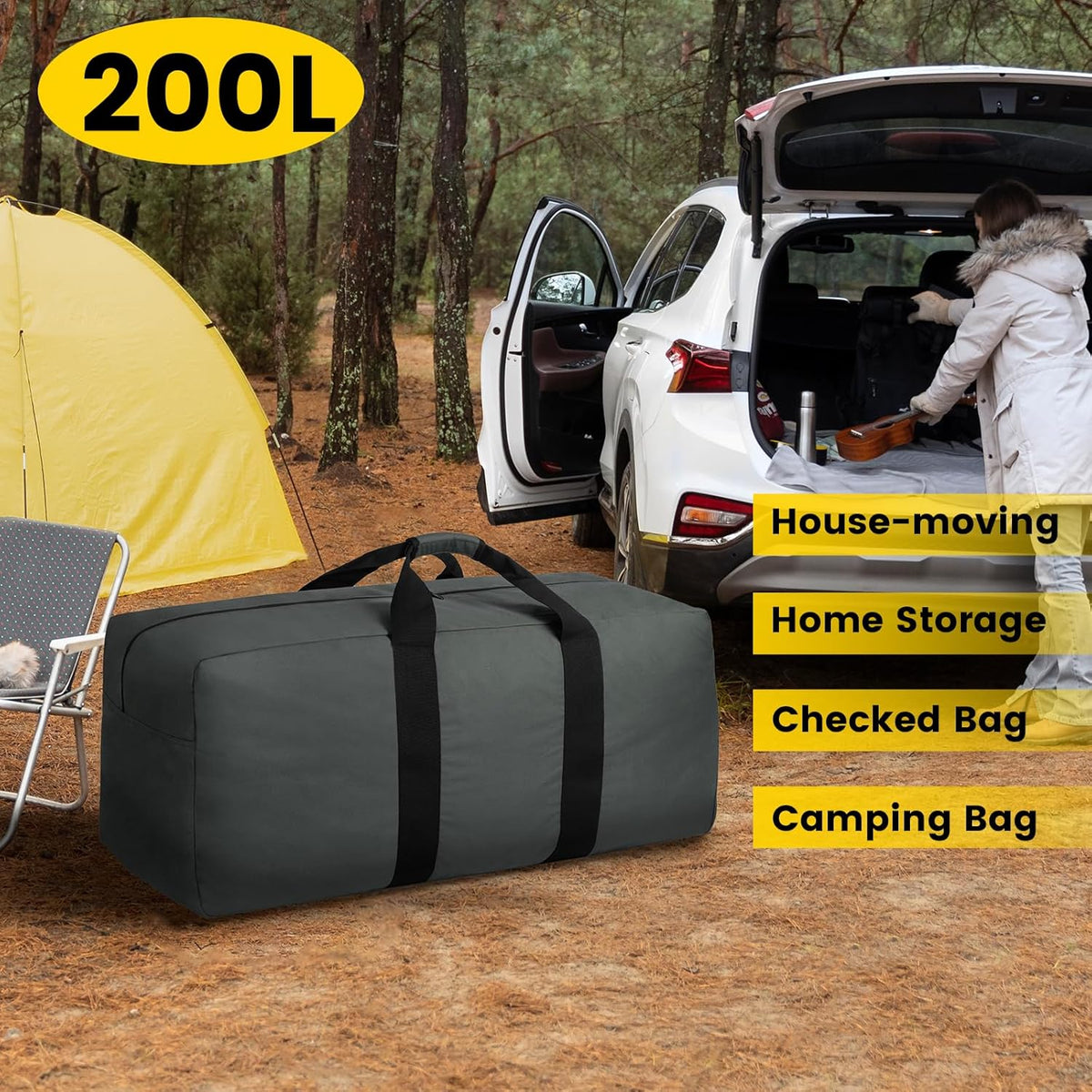Extra Large Duffle Bag for Travel - 100L Duffel Bag for Men Gear Bag for Storage Foldable Weekender Bag for Overnight Camping - Black