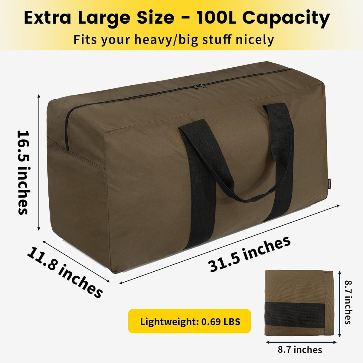 Extra Large Duffle Bag for Travel - 100L Duffel Bag for Men Gear Bag for Storage Foldable Weekender Bag for Overnight Camping - Black