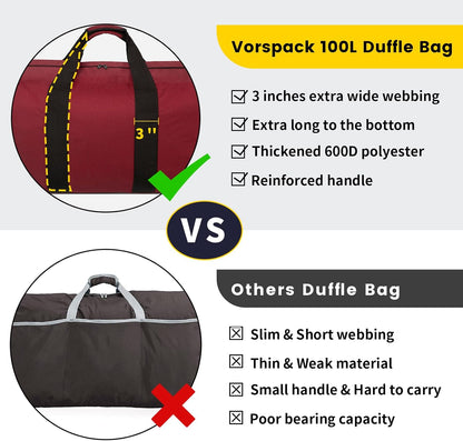 Extra Large Duffle Bag for Travel - 100L Duffel Bag for Men Gear Bag for Storage Foldable Weekender Bag for Overnight Camping - Black