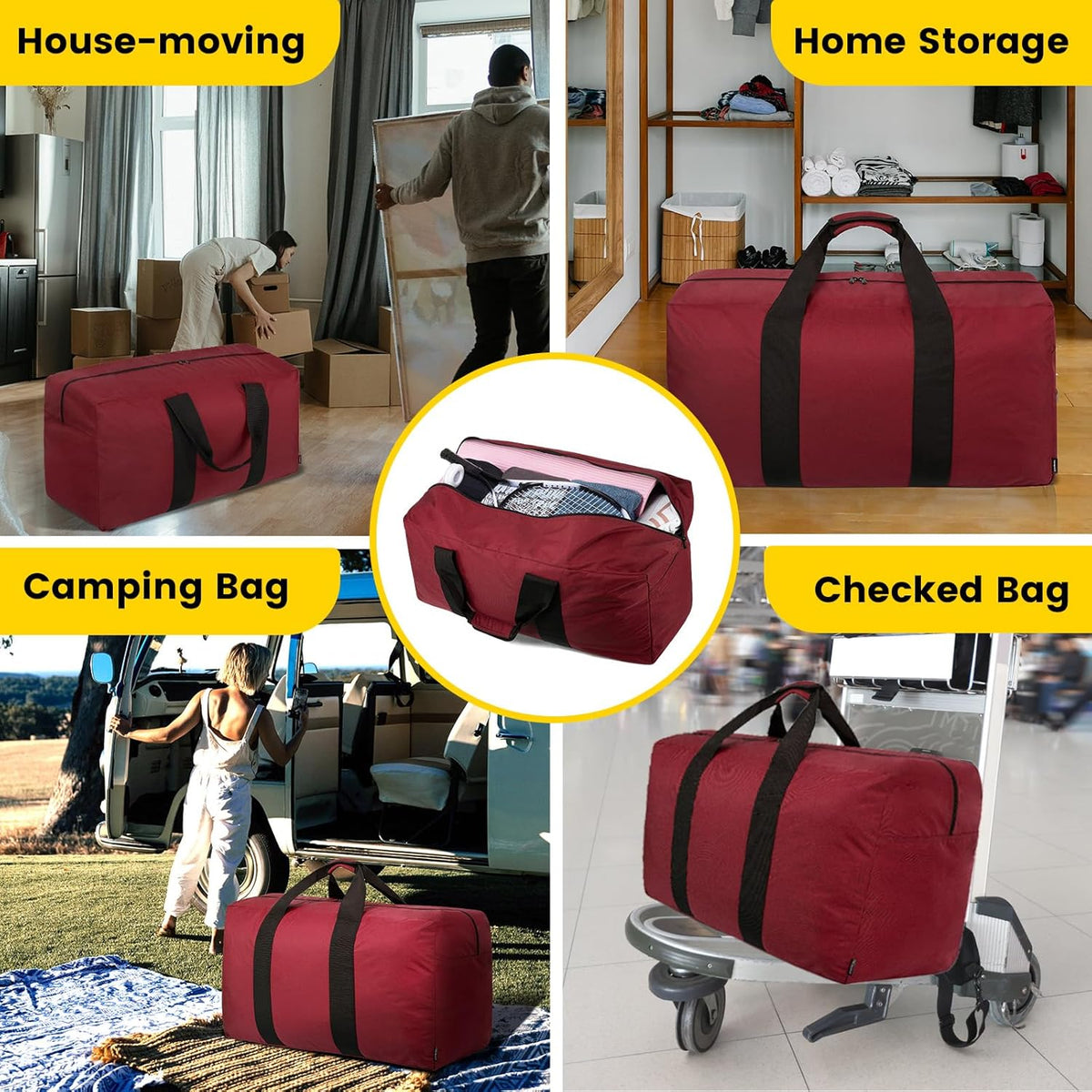 Extra Large Duffle Bag for Travel - 100L Duffel Bag for Men Gear Bag for Storage Foldable Weekender Bag for Overnight Camping - Black