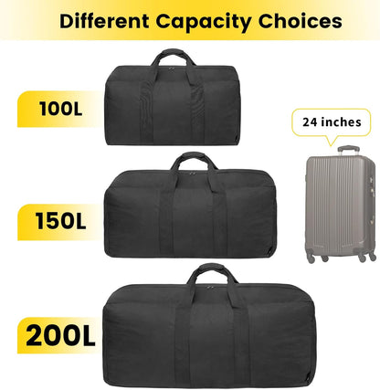 Extra Large Duffle Bag for Travel - 100L Duffel Bag for Men Gear Bag for Storage Foldable Weekender Bag for Overnight Camping - Black
