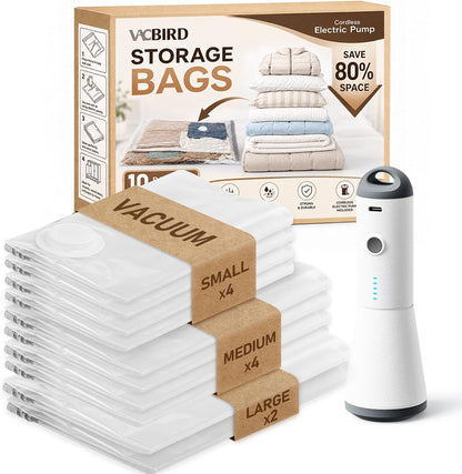 Vacuum Seal Bags for Clothing, 16 Pack Vacuum Storage Bags with Rechargeable Cordless Air Pump(4J+4L+4M+4S), Space Saver Bags for Clothes Blanket Duvets Pillows Comforters Travel