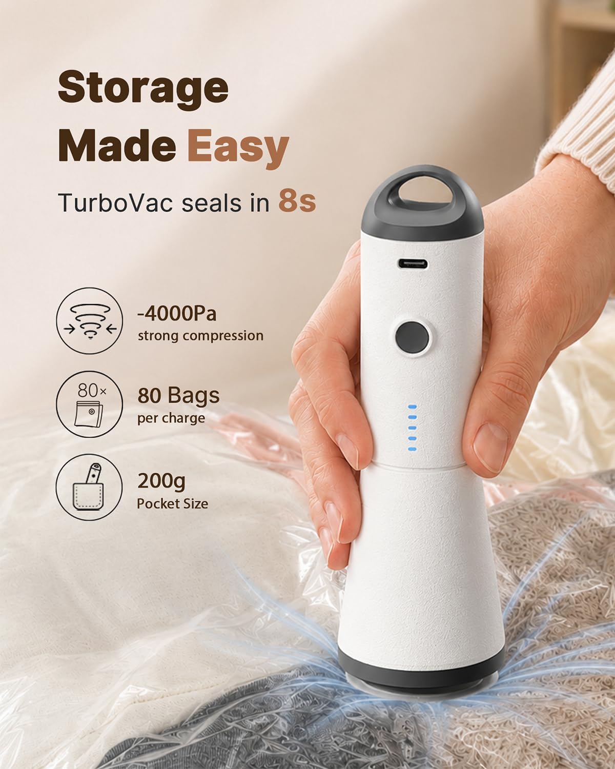 Vacuum Seal Bags for Clothing, 16 Pack Vacuum Storage Bags with Rechargeable Cordless Air Pump(4J+4L+4M+4S), Space Saver Bags for Clothes Blanket Duvets Pillows Comforters Travel