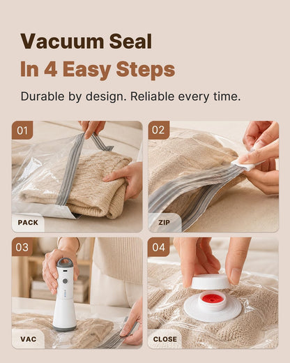 Vacuum Seal Bags for Clothing, 16 Pack Vacuum Storage Bags with Rechargeable Cordless Air Pump(4J+4L+4M+4S), Space Saver Bags for Clothes Blanket Duvets Pillows Comforters Travel
