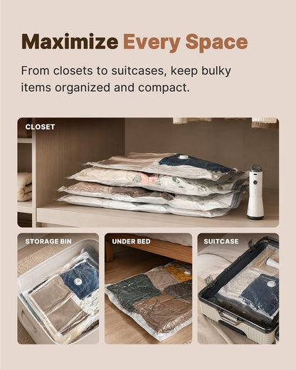Vacuum Seal Bags for Clothing, 16 Pack Vacuum Storage Bags with Rechargeable Cordless Air Pump(4J+4L+4M+4S), Space Saver Bags for Clothes Blanket Duvets Pillows Comforters Travel