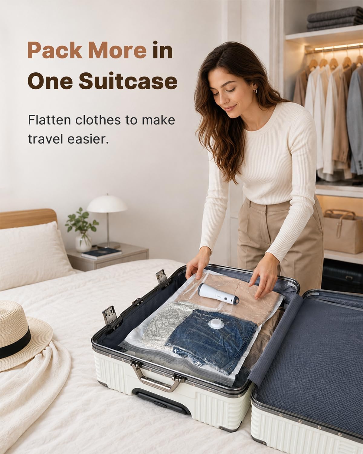 Vacuum Seal Bags for Clothing, 16 Pack Vacuum Storage Bags with Rechargeable Cordless Air Pump(4J+4L+4M+4S), Space Saver Bags for Clothes Blanket Duvets Pillows Comforters Travel