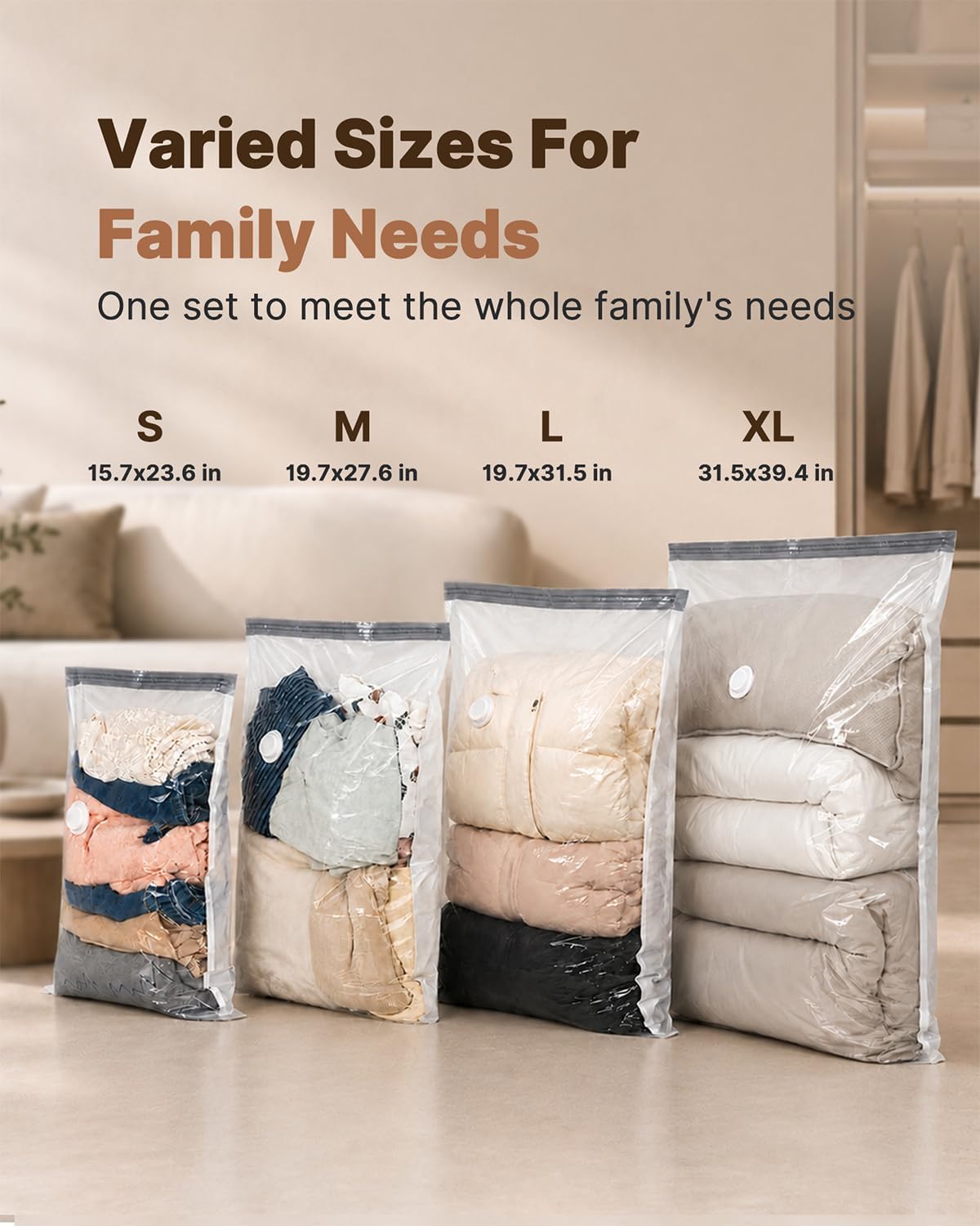 Vacuum Seal Bags for Clothing, 16 Pack Vacuum Storage Bags with Rechargeable Cordless Air Pump(4J+4L+4M+4S), Space Saver Bags for Clothes Blanket Duvets Pillows Comforters Travel