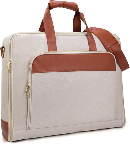 Garment Travel Bag for Women Carry on Garment Bag Up to 3 Suits for Business Trips,2 in 1 Hanging Suitcase Luggage Bags for Travel,Foldable Suit Bag 15.6Inch Laptop Beige