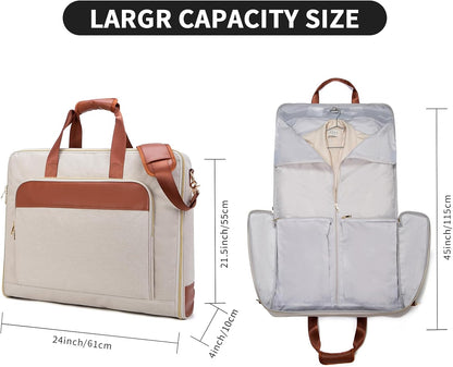 Garment Travel Bag for Women Carry on Garment Bag Up to 3 Suits for Business Trips,2 in 1 Hanging Suitcase Luggage Bags for Travel,Foldable Suit Bag 15.6Inch Laptop Beige
