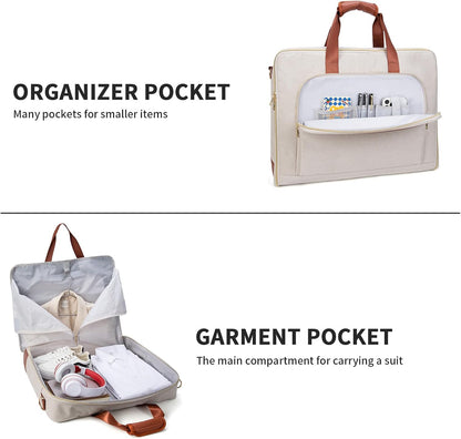 Garment Travel Bag for Women Carry on Garment Bag Up to 3 Suits for Business Trips,2 in 1 Hanging Suitcase Luggage Bags for Travel,Foldable Suit Bag 15.6Inch Laptop Beige