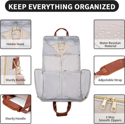Garment Travel Bag for Women Carry on Garment Bag Up to 3 Suits for Business Trips,2 in 1 Hanging Suitcase Luggage Bags for Travel,Foldable Suit Bag 15.6Inch Laptop Beige
