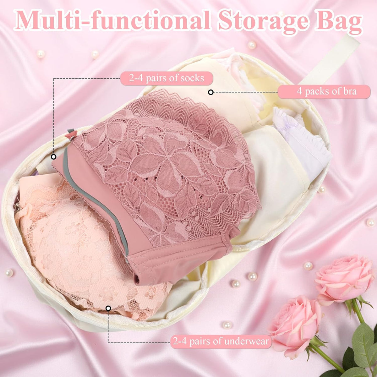 Travel Underwear Organizer Bag,Portable Lingerie Travel Bags Multi-Compartment Storage Underwear Bag For Traveling Lingerie Storage,Ideal For Suitcases and Carry-Ons