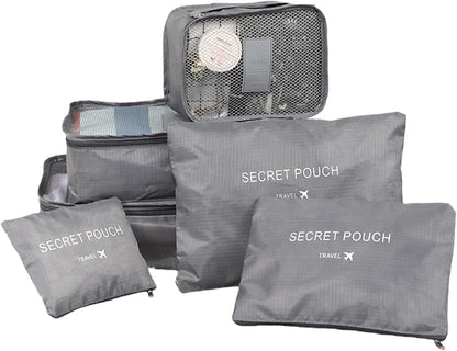 6 Set Packing Cubes with Laundry Pouch - Travel Luggage Organizer Bags for Luggage, Carry-On Suitcase Clothes Compression (Grey)