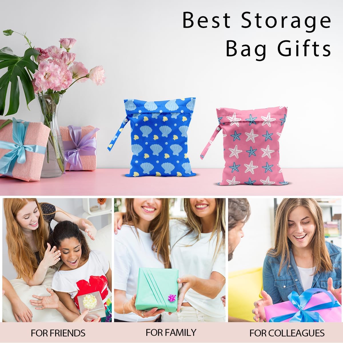 Swimsuit Bag Wet Bags for Travel Reusable Waterproof Dry Bags Diaper Bag Blue Starfish Wet Bag for Swimsuit Towels Beach Gym 10.2×12.6 Inches