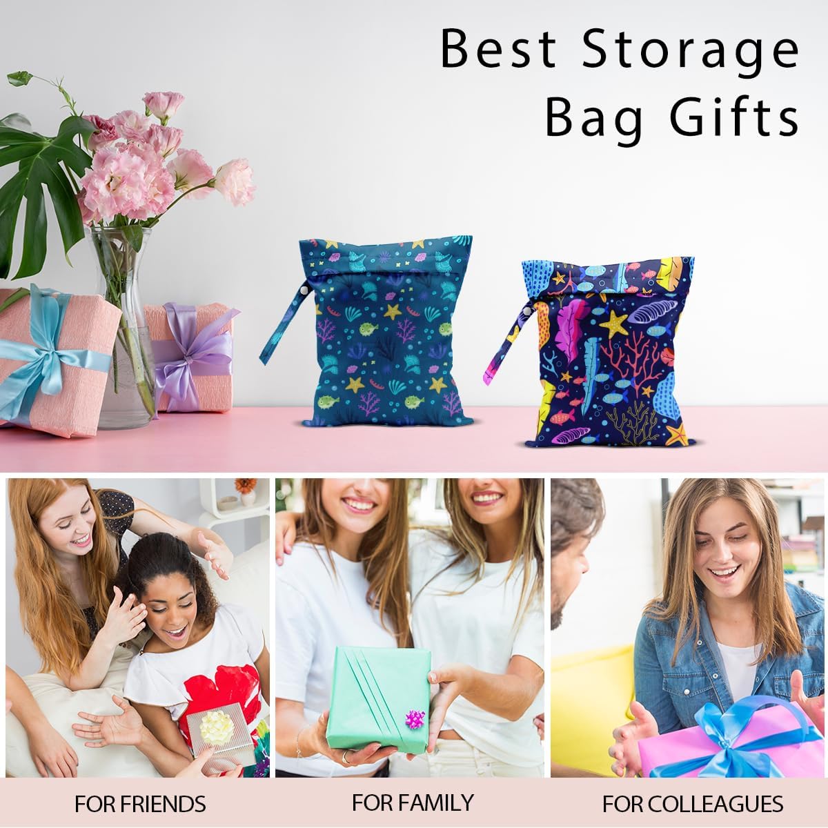 Swimsuit Bag Wet Bags for Travel Reusable Waterproof Dry Bags Diaper Bag Blue Starfish Wet Bag for Swimsuit Towels Beach Gym 10.2×12.6 Inches