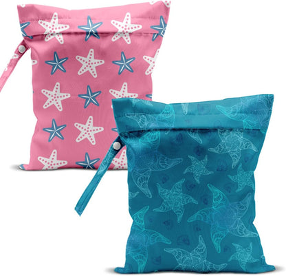 Swimsuit Bag Wet Bags for Travel Reusable Waterproof Dry Bags Diaper Bag Blue Starfish Wet Bag for Swimsuit Towels Beach Gym 10.2×12.6 Inches