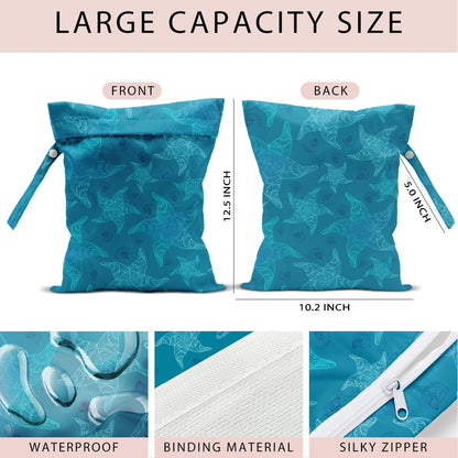 Swimsuit Bag Wet Bags for Travel Reusable Waterproof Dry Bags Diaper Bag Blue Starfish Wet Bag for Swimsuit Towels Beach Gym 10.2×12.6 Inches