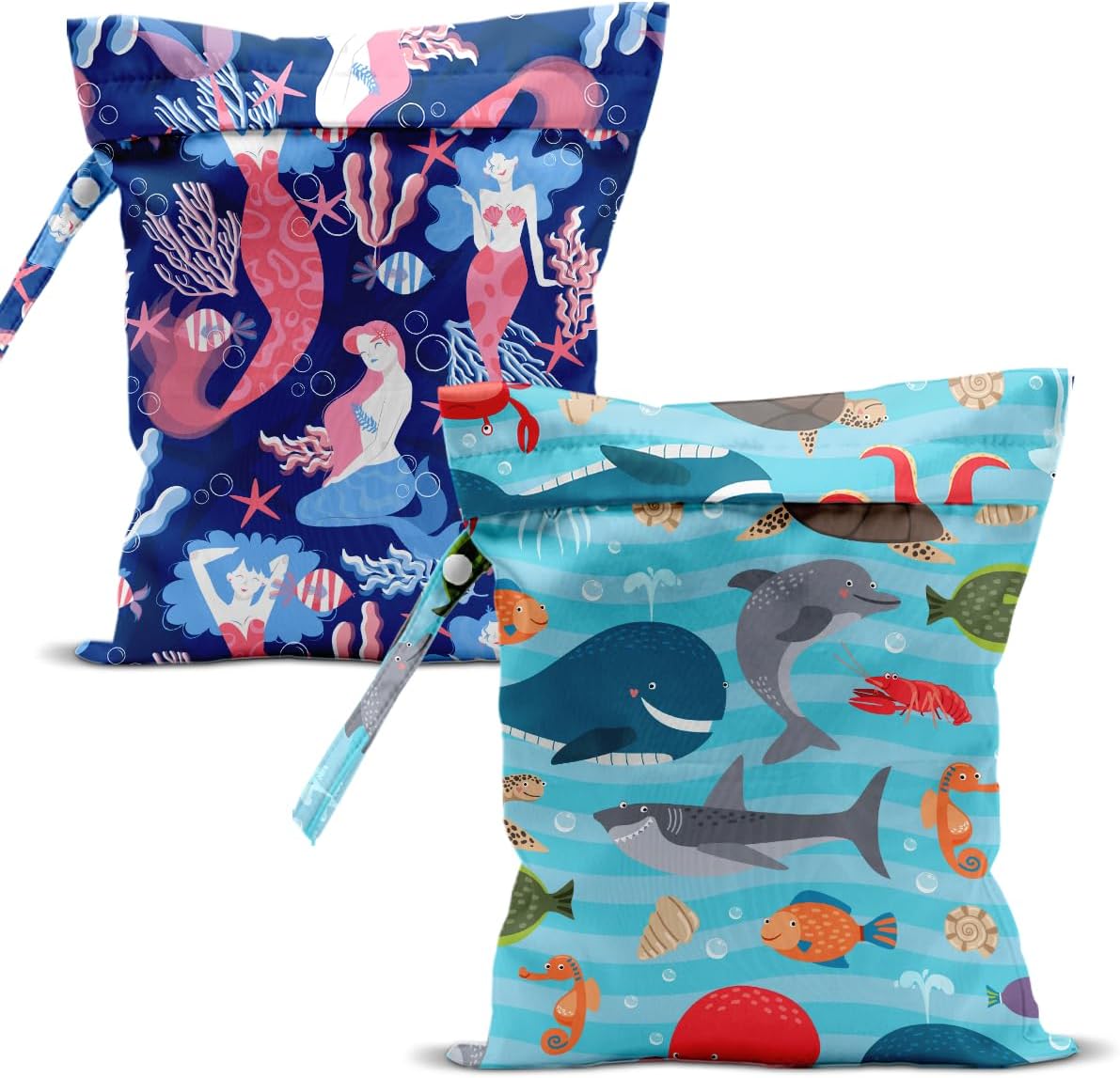 Swimsuit Bag Wet Bags for Travel Reusable Waterproof Dry Bags Diaper Bag Blue Starfish Wet Bag for Swimsuit Towels Beach Gym 10.2×12.6 Inches