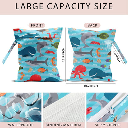 Swimsuit Bag Wet Bags for Travel Reusable Waterproof Dry Bags Diaper Bag Blue Starfish Wet Bag for Swimsuit Towels Beach Gym 10.2×12.6 Inches