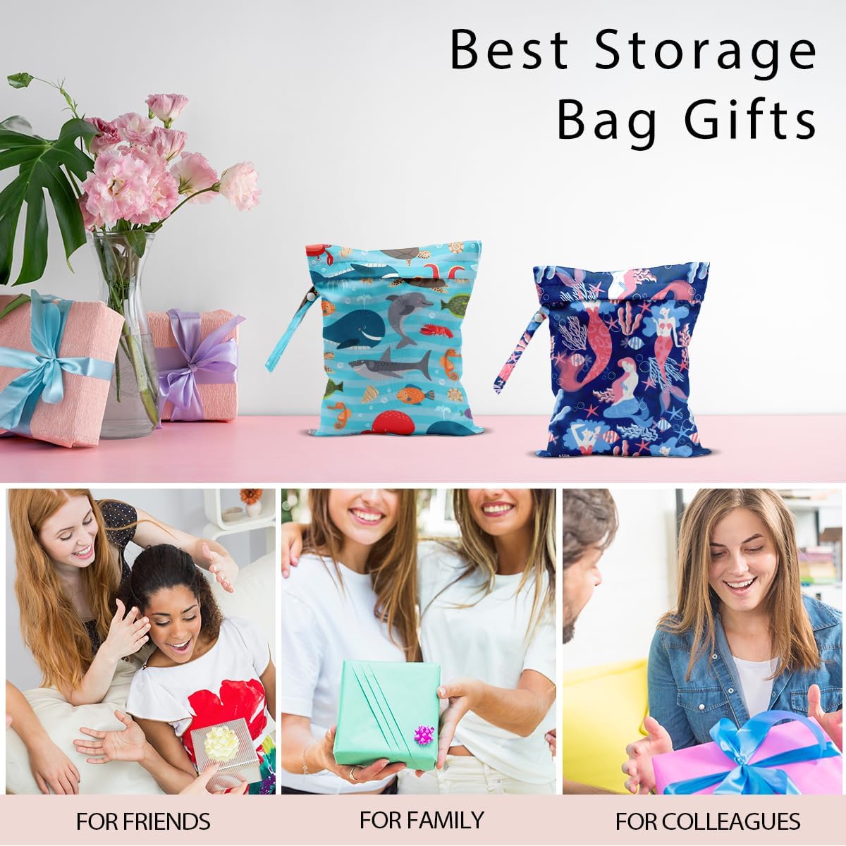 Swimsuit Bag Wet Bags for Travel Reusable Waterproof Dry Bags Diaper Bag Blue Starfish Wet Bag for Swimsuit Towels Beach Gym 10.2×12.6 Inches