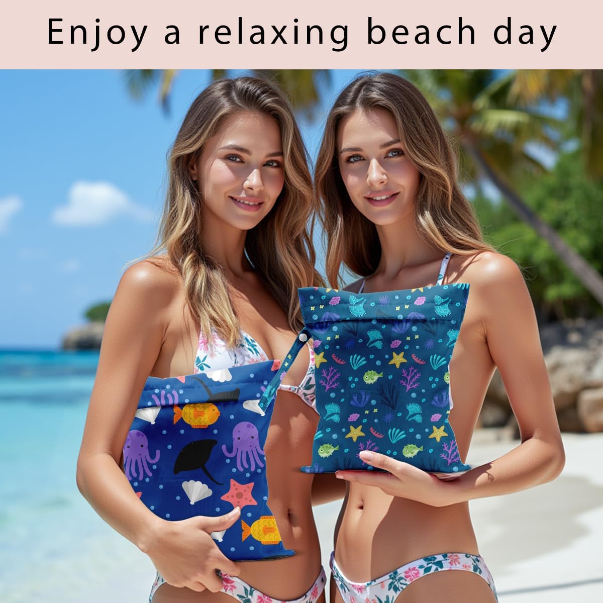 Swimsuit Bag Wet Bags for Travel Reusable Waterproof Dry Bags Diaper Bag Blue Starfish Wet Bag for Swimsuit Towels Beach Gym 10.2×12.6 Inches